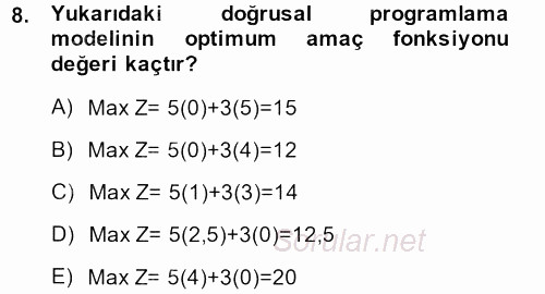 Yöneylem Araştırması 1 2014 - 2015 Dönem Sonu Sınavı 8.Soru