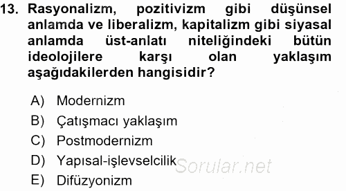 Kültür Sosyolojisi 2015 - 2016 Ara Sınavı 13.Soru