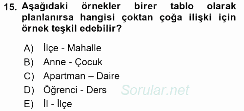 Konumsal Veritabanı 1 2017 - 2018 Ara Sınavı 15.Soru