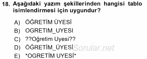 Konumsal Veritabanı 1 2017 - 2018 Ara Sınavı 18.Soru