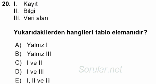 Konumsal Veritabanı 1 2017 - 2018 Ara Sınavı 20.Soru