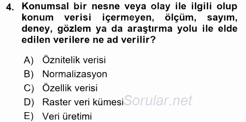 Konumsal Veritabanı 1 2017 - 2018 Ara Sınavı 4.Soru