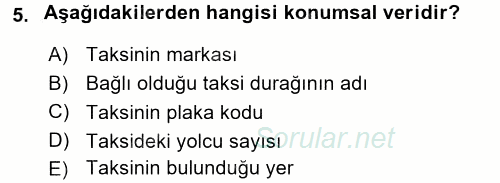 Konumsal Veritabanı 1 2017 - 2018 Ara Sınavı 5.Soru