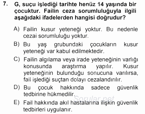 Ceza Hukukuna Giriş 2014 - 2015 Dönem Sonu Sınavı 7.Soru