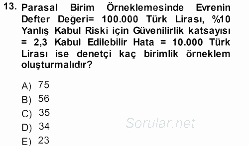 Muhasebe Denetimi 2013 - 2014 Tek Ders Sınavı 13.Soru