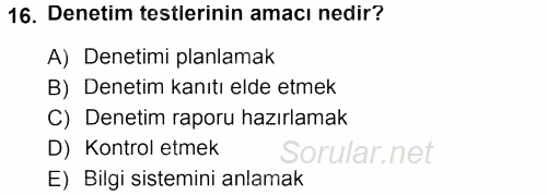 Muhasebe Denetimi 2013 - 2014 Tek Ders Sınavı 16.Soru