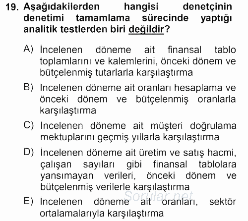 Muhasebe Denetimi 2013 - 2014 Tek Ders Sınavı 19.Soru