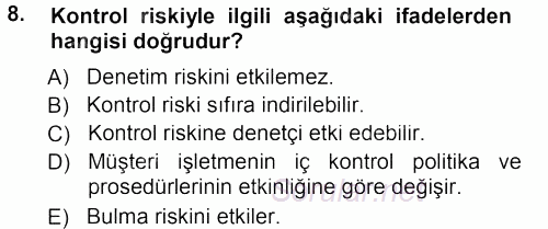 Muhasebe Denetimi 2013 - 2014 Tek Ders Sınavı 8.Soru