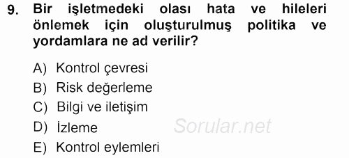 Muhasebe Denetimi 2013 - 2014 Tek Ders Sınavı 9.Soru