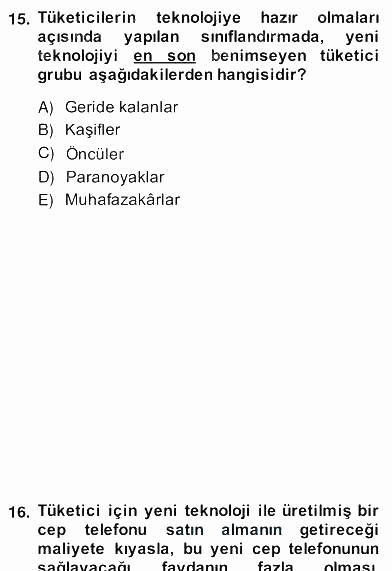 Perakendecilikte Ürün Yönetimi 2013 - 2014 Ara Sınavı 15.Soru