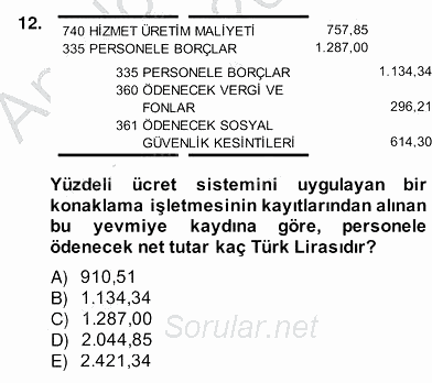 Otel Yönetimi 2013 - 2014 Ara Sınavı 12.Soru