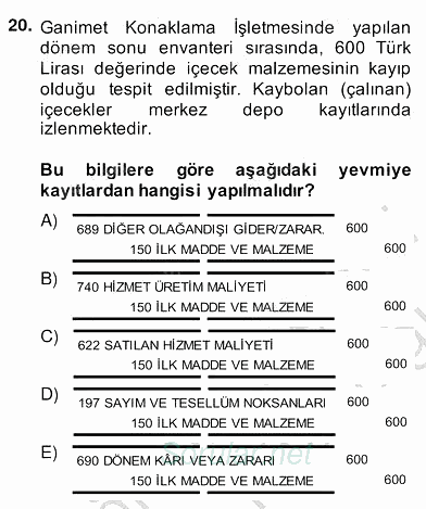 Otel Yönetimi 2013 - 2014 Ara Sınavı 20.Soru