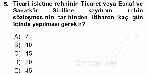 Ticaret Hukuku 2016 - 2017 Ara Sınavı 5.Soru