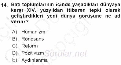 Batı Edebiyatında Akımlar 1 2015 - 2016 Ara Sınavı 14.Soru