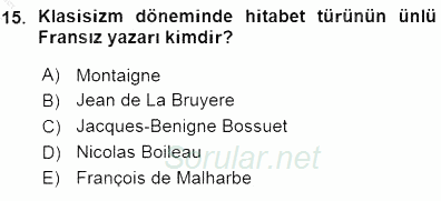 Batı Edebiyatında Akımlar 1 2015 - 2016 Ara Sınavı 15.Soru