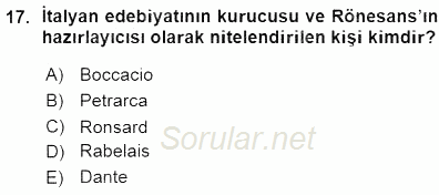 Batı Edebiyatında Akımlar 1 2015 - 2016 Ara Sınavı 17.Soru