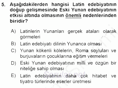 Batı Edebiyatında Akımlar 1 2015 - 2016 Ara Sınavı 5.Soru