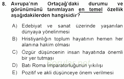 Batı Edebiyatında Akımlar 1 2015 - 2016 Ara Sınavı 8.Soru
