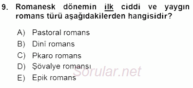 Batı Edebiyatında Akımlar 1 2015 - 2016 Ara Sınavı 9.Soru