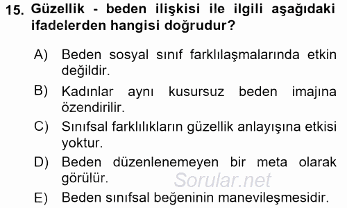 Toplumsal Cinsiyet Çalışmaları 2015 - 2016 Tek Ders Sınavı 15.Soru