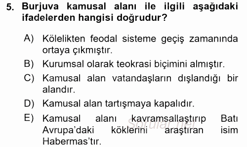 Toplumsal Cinsiyet Çalışmaları 2015 - 2016 Tek Ders Sınavı 5.Soru