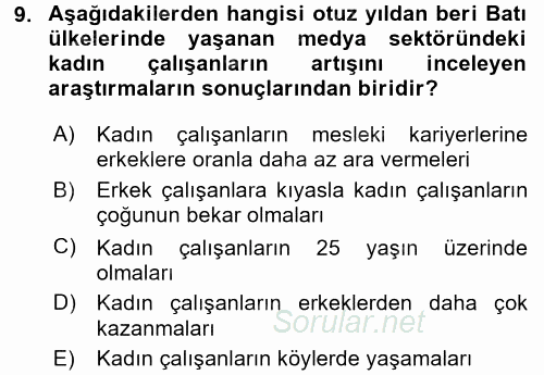 Toplumsal Cinsiyet Çalışmaları 2015 - 2016 Tek Ders Sınavı 9.Soru