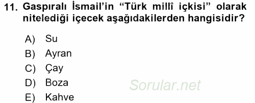 Osmanlı Mutfağı 2016 - 2017 Dönem Sonu Sınavı 11.Soru