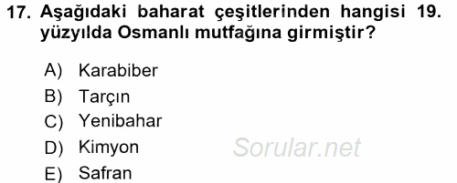 Osmanlı Mutfağı 2016 - 2017 Dönem Sonu Sınavı 17.Soru