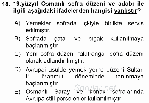 Osmanlı Mutfağı 2016 - 2017 Dönem Sonu Sınavı 18.Soru