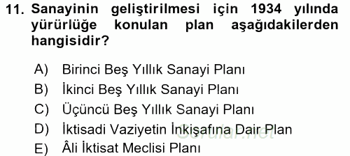 Türkiye Cumhuriyeti İktisat Tarihi 2015 - 2016 Ara Sınavı 11.Soru