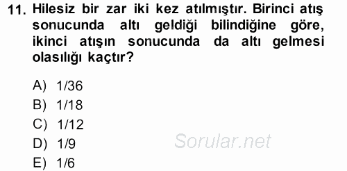 İstatistik 1 2014 - 2015 Dönem Sonu Sınavı 11.Soru