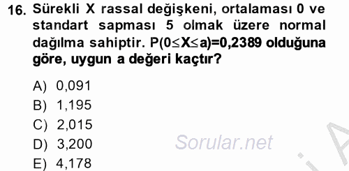 İstatistik 1 2014 - 2015 Dönem Sonu Sınavı 16.Soru