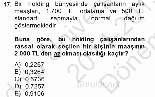 İstatistik 1 2014 - 2015 Dönem Sonu Sınavı 17.Soru