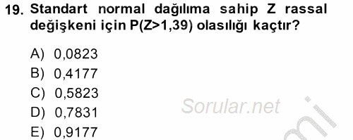 İstatistik 1 2014 - 2015 Dönem Sonu Sınavı 19.Soru