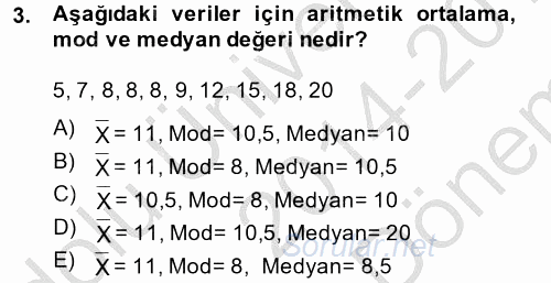 İstatistik 1 2014 - 2015 Dönem Sonu Sınavı 3.Soru