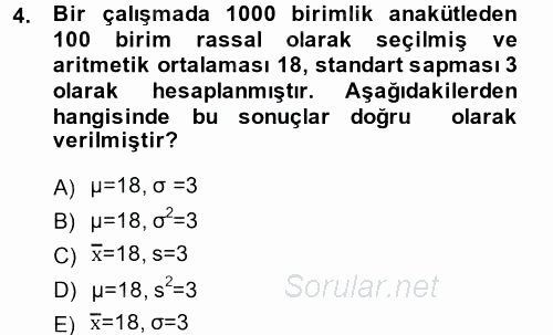 İstatistik 1 2014 - 2015 Dönem Sonu Sınavı 4.Soru