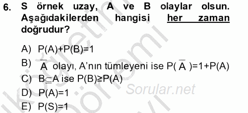 İstatistik 1 2014 - 2015 Dönem Sonu Sınavı 6.Soru