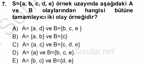 İstatistik 1 2014 - 2015 Dönem Sonu Sınavı 7.Soru