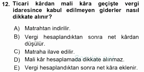 Envanter ve Bilanço 2017 - 2018 Dönem Sonu Sınavı 12.Soru