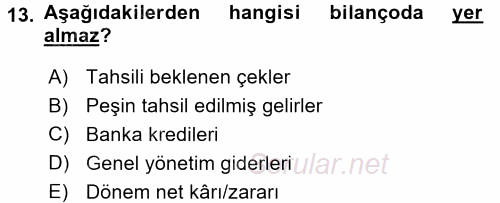 Envanter ve Bilanço 2017 - 2018 Dönem Sonu Sınavı 13.Soru