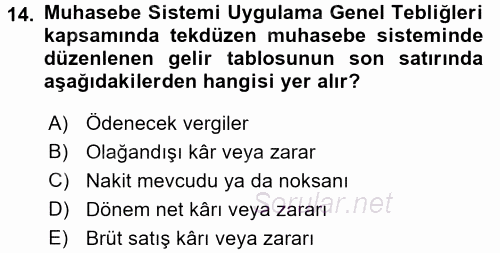 Envanter ve Bilanço 2017 - 2018 Dönem Sonu Sınavı 14.Soru