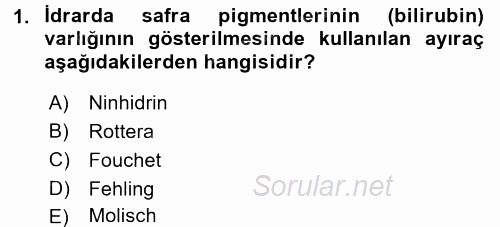 Veteriner Laboratuvar Teknikleri ve Prensipleri 2016 - 2017 Dönem Sonu Sınavı 1.Soru