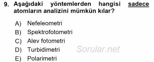 Veteriner Laboratuvar Teknikleri ve Prensipleri 2016 - 2017 Dönem Sonu Sınavı 9.Soru