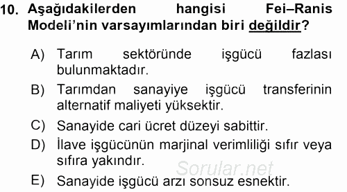 Tarım Ekonomisi ve Tarımsal Politikalar 2015 - 2016 Ara Sınavı 10.Soru