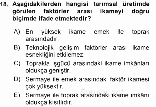 Tarım Ekonomisi ve Tarımsal Politikalar 2015 - 2016 Ara Sınavı 18.Soru