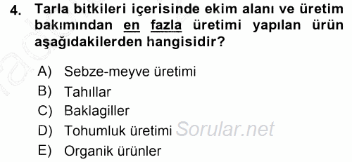 Tarım Ekonomisi ve Tarımsal Politikalar 2015 - 2016 Ara Sınavı 4.Soru