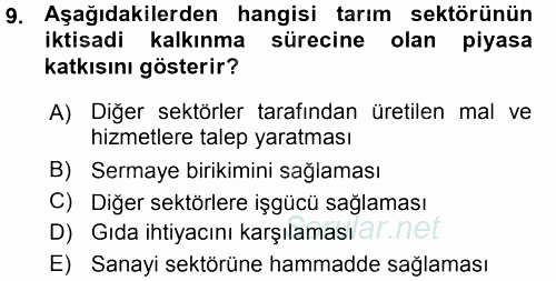 Tarım Ekonomisi ve Tarımsal Politikalar 2015 - 2016 Ara Sınavı 9.Soru