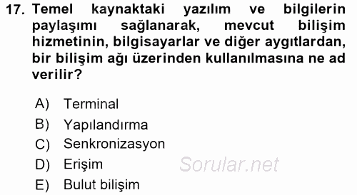 Odalar Bölümü Yönetimi 2015 - 2016 Dönem Sonu Sınavı 17.Soru