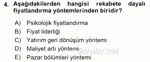 Odalar Bölümü Yönetimi 2015 - 2016 Dönem Sonu Sınavı 4.Soru