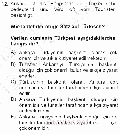 Turizm Için Almanca 2 2012 - 2013 Dönem Sonu Sınavı 12.Soru